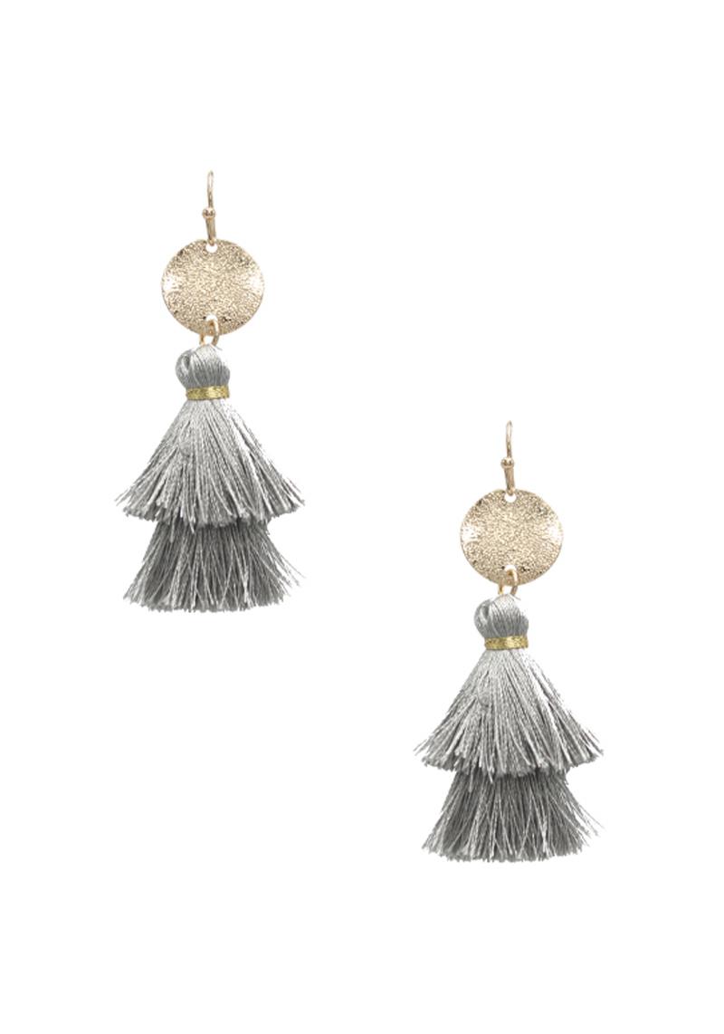 THREAD DOUBLE TASSEL DANGLE EARRING