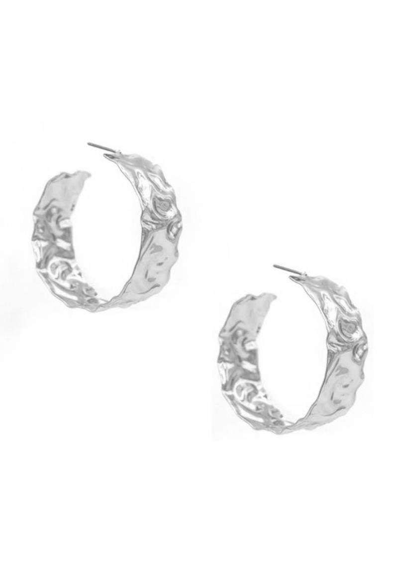 ROUGH FLAT OPEN METAL HOOP EARRING