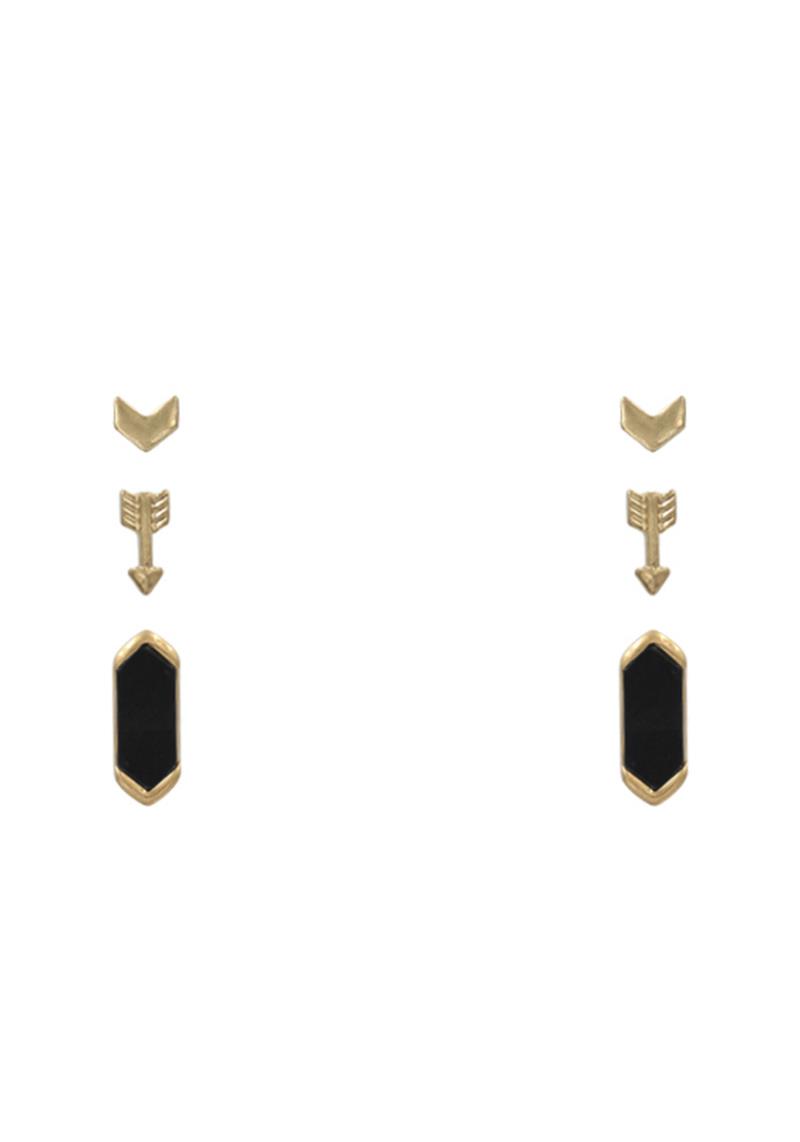 MARBLING STONE STUD EARRING 3 PAIR SET