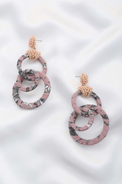 FABRIC DOUBLE CIRCLE SEED BEAD DANGLE EARRING