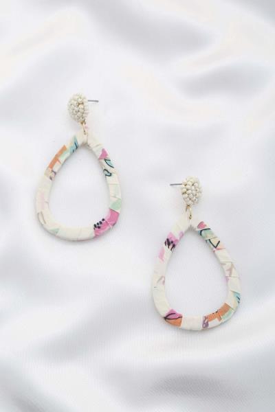 FLORAL PRINT TEARDROP DANGLE EARRING