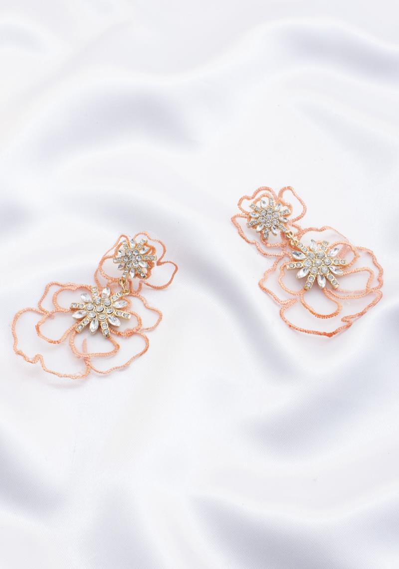 FLOWER TRANSPARENT FARIC DANGLE EARRING