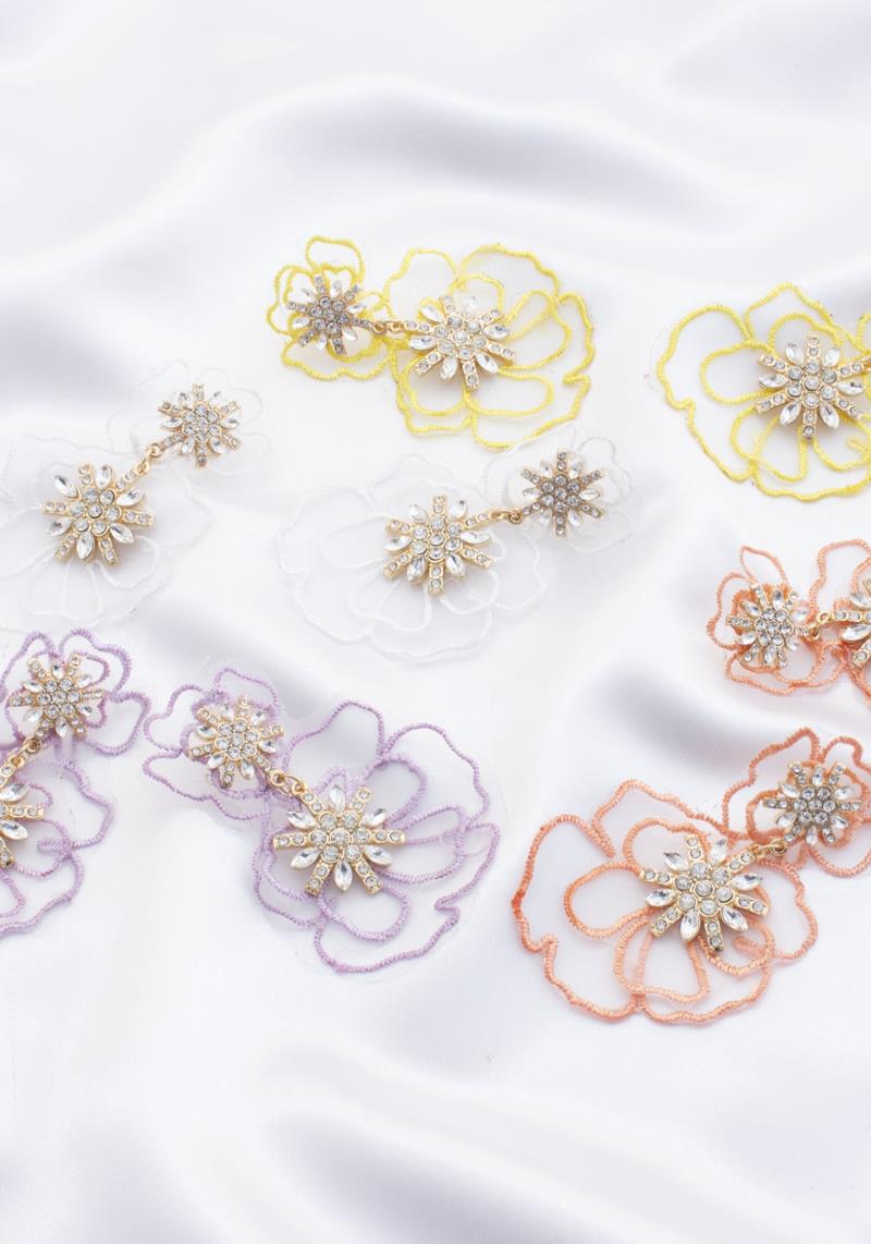 FLOWER TRANSPARENT FARIC DANGLE EARRING