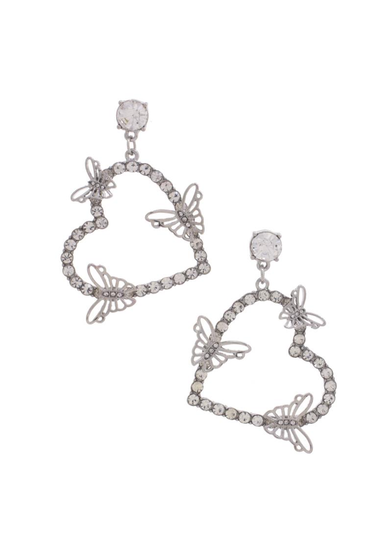 BUTTERFLY HEART RHINESTONE DANGLE EARRING