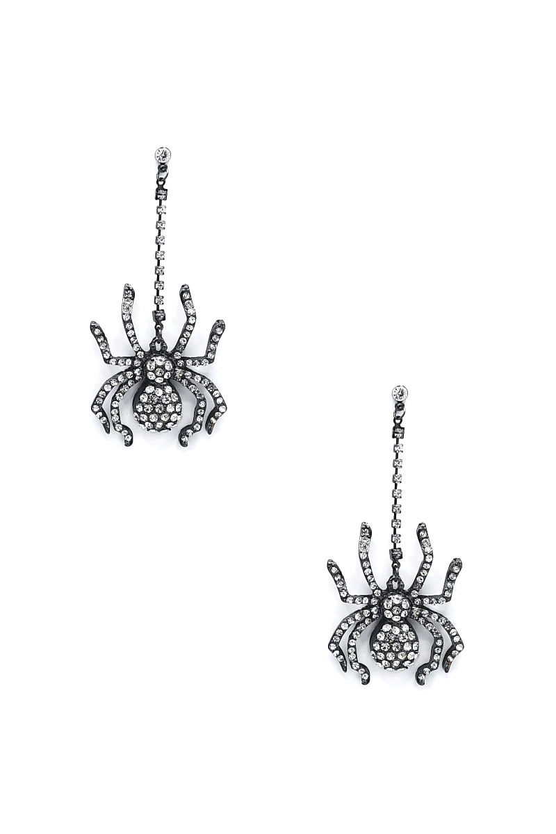 RHINESTONE SPIDER DANGLE EARRING