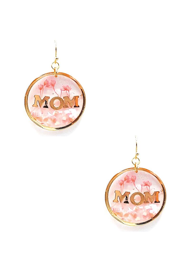 MOM FLORAL DESIGN ROUND CLEAR EARRING