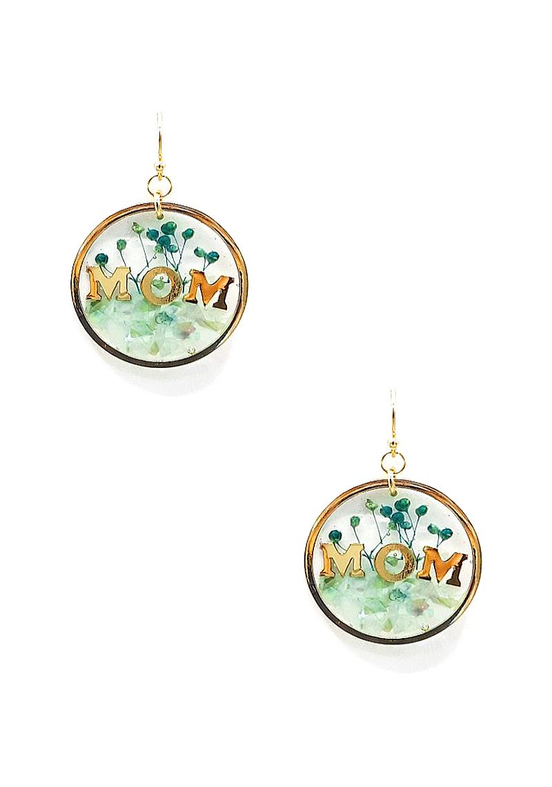 MOM FLORAL DESIGN ROUND CLEAR EARRING