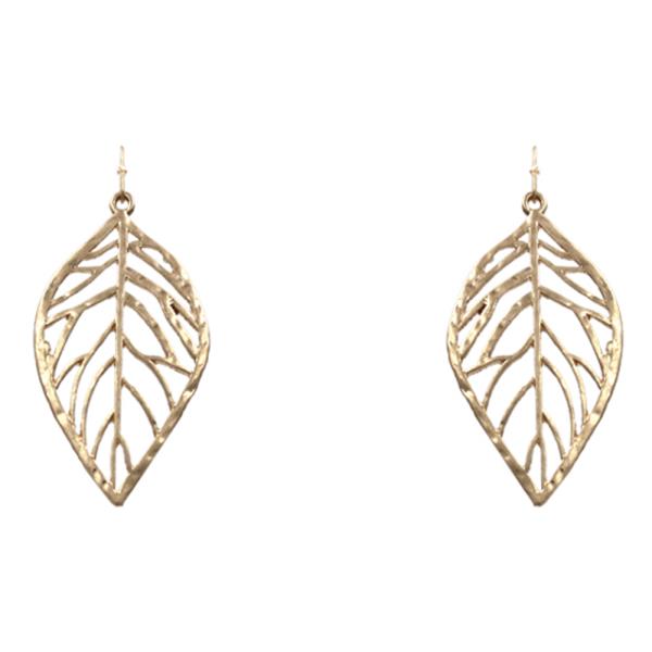 CUT OUT LEAF METAL DANGLE EARRING