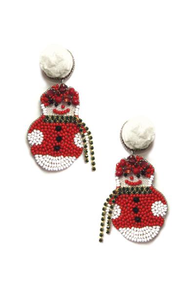 SEED BEAD CHRISTMAS SNOWMAN EARRING