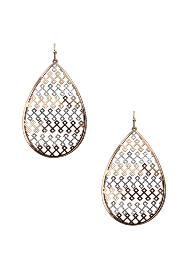 TWO TONE TEARDROP SHAPE EARRING