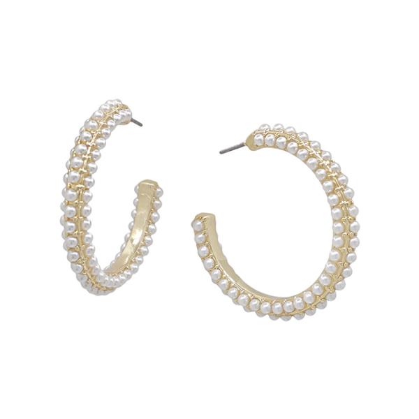 TRIPLE LAYER PEARL ACCENT HOOP EARRING