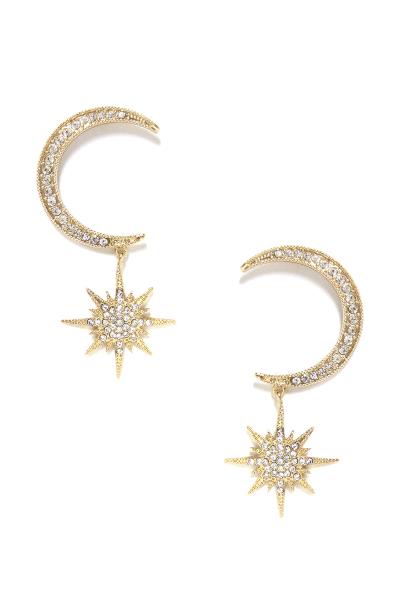 RHINESTONE MOON & STAR DANGLE EARRING