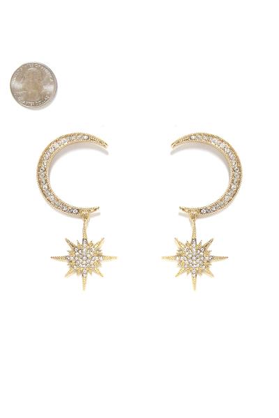 RHINESTONE MOON & STAR DANGLE EARRING