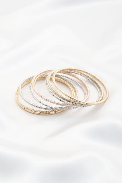 DIAMOND CUT TEXTURED METAL MULTI BANGLE BRACELET SET