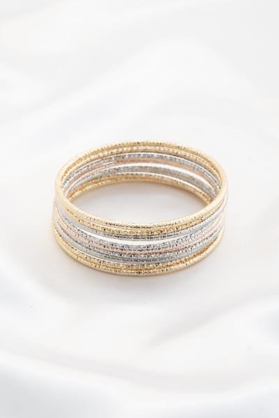 DIAMOND CUT TEXTURED METAL MULTI BANGLE BRACELET SET