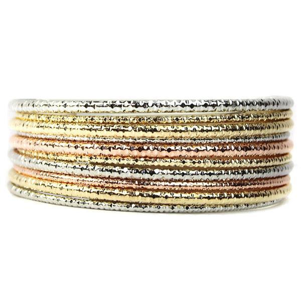 DIAMOND CUT TEXTURED METAL MULTI BANGLE BRACELET SET
