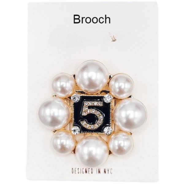 NUMBER FIVE PEARL BEAD BROOCH