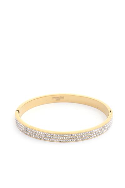 THREE LINE RHINESTONE STAINLESS STEEL BANGLE