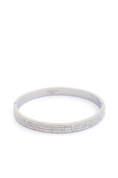 THREE LINE RHINESTONE STAINLESS STEEL BANGLE