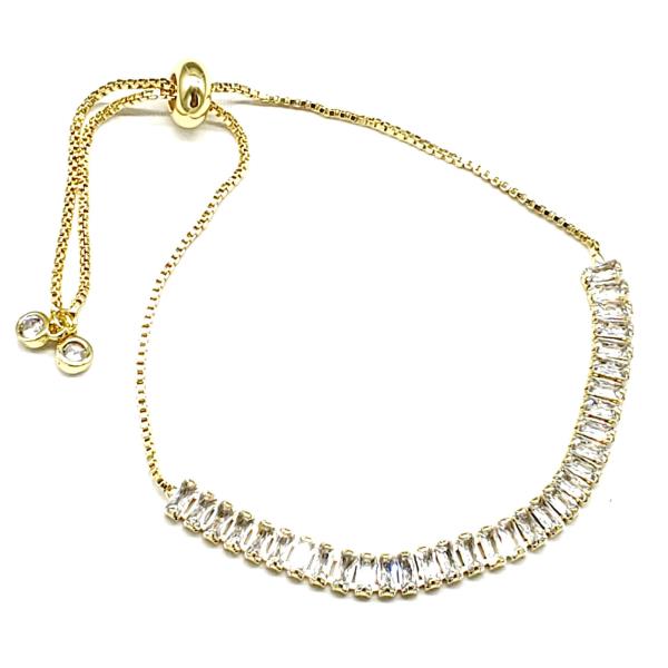 RECTANGLE RHINESTONE 1 LINE METAL CHAIN ADJUST BRACELET