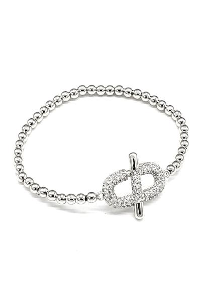 STAINLESS STEEL BALL CHAIN RHINESTONE STERTCH BRACELET