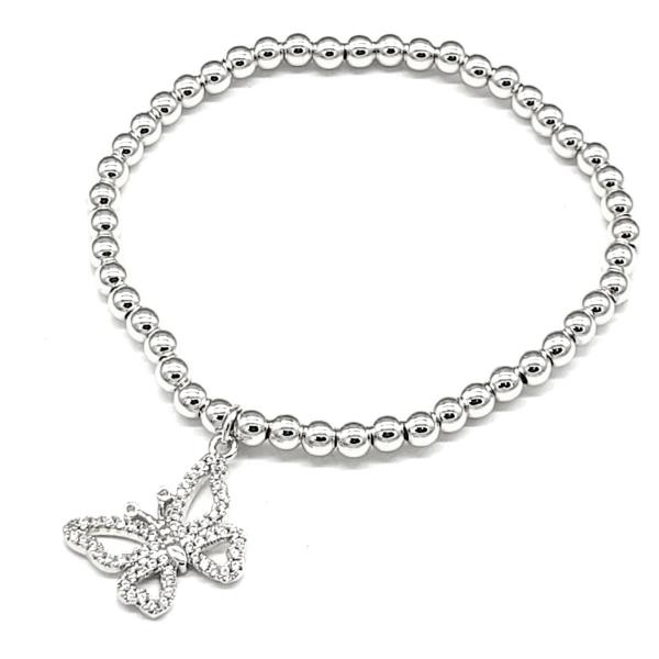 STAINLESS STEEL BALL BEAD BUTTERFLY CHARM BRACELET