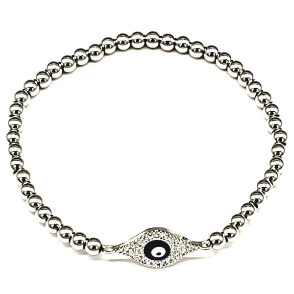 STAINLESS STEEL METAL BALL CHAIN EVIL EYE STRETCH BRACELET