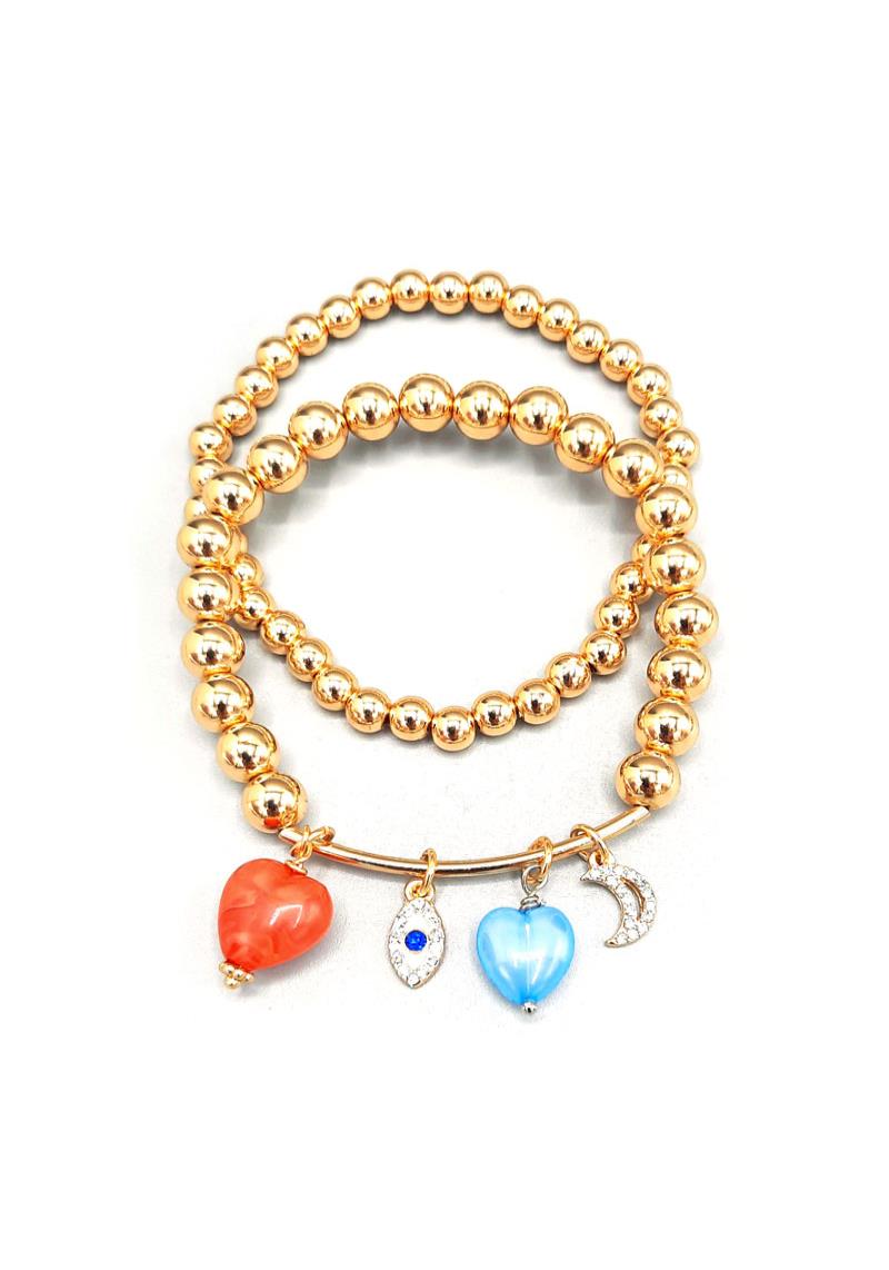 METAL BALL MULTI CHARM STRETCH BRACELET