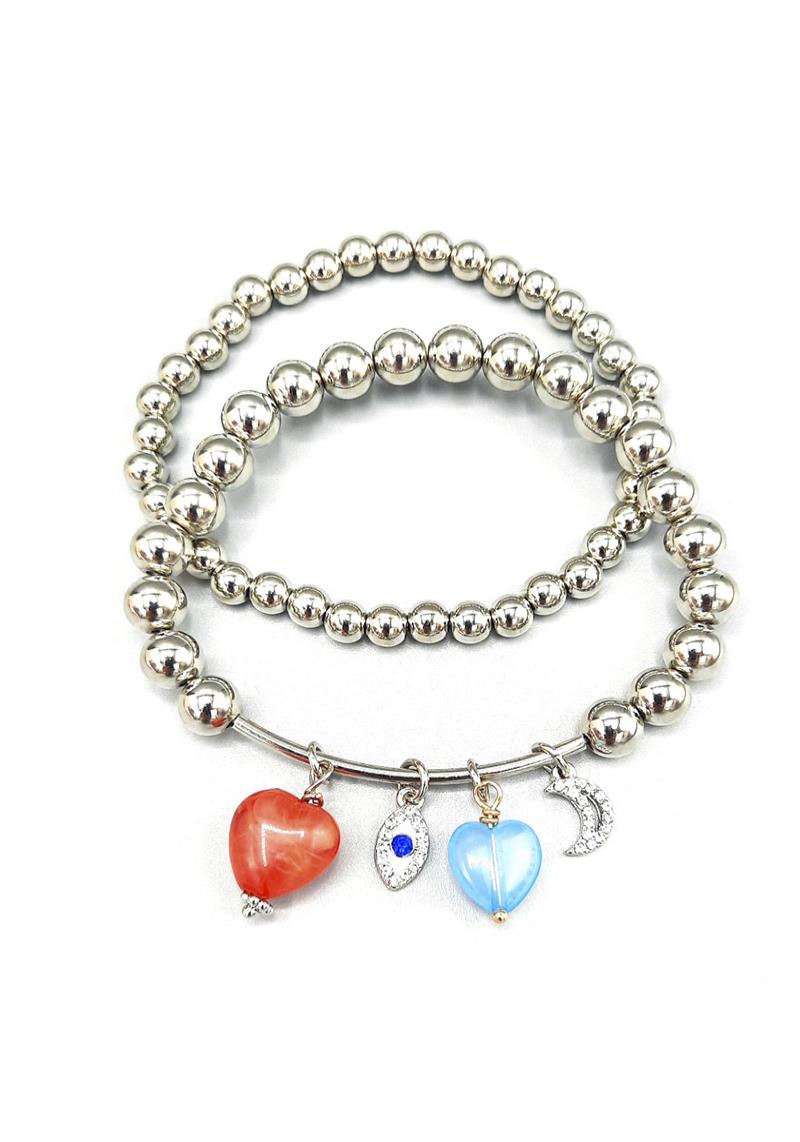 METAL BALL MULTI CHARM STRETCH BRACELET