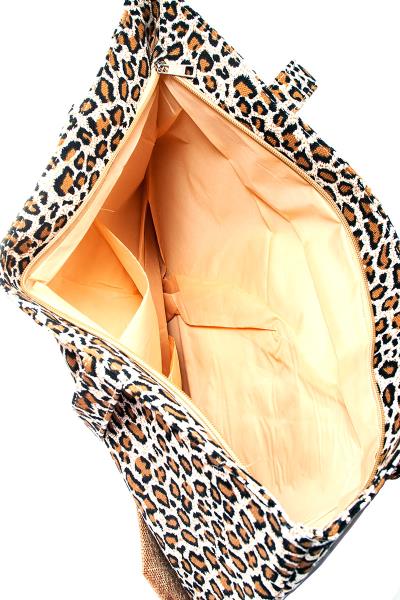 DESIGNER TWO TONE LEOPARD NATURAL WOVEN TOTE BAG