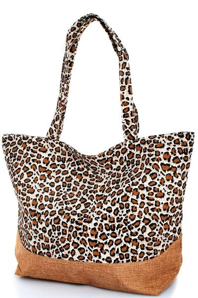 DESIGNER TWO TONE LEOPARD NATURAL WOVEN TOTE BAG