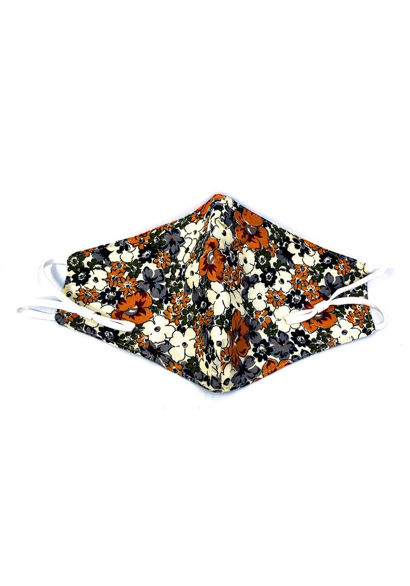 FASHION MULTI FLOWER PRINT FACE MASK WITH FILTER POCKET