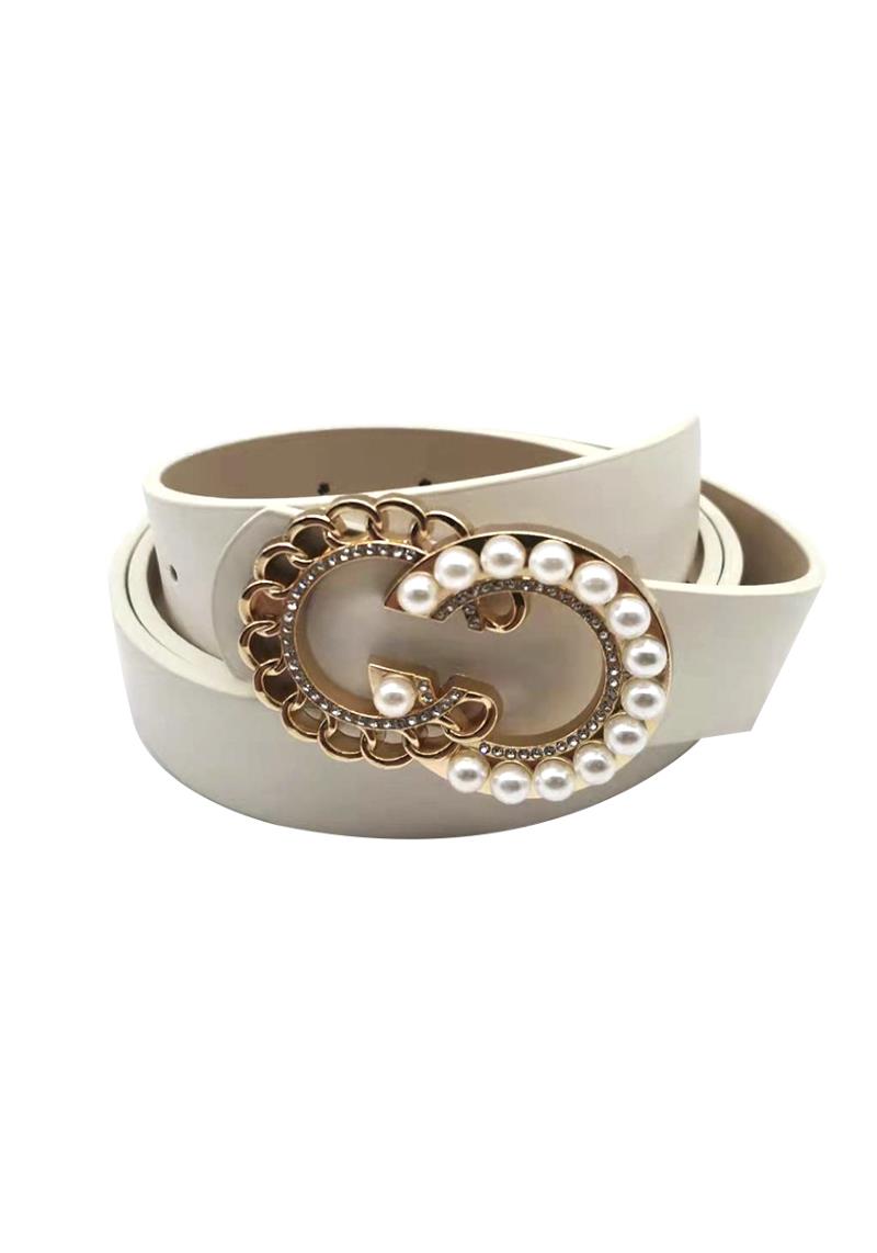 METAL PEARL DOUBLE ROUND BUCKLE BELT