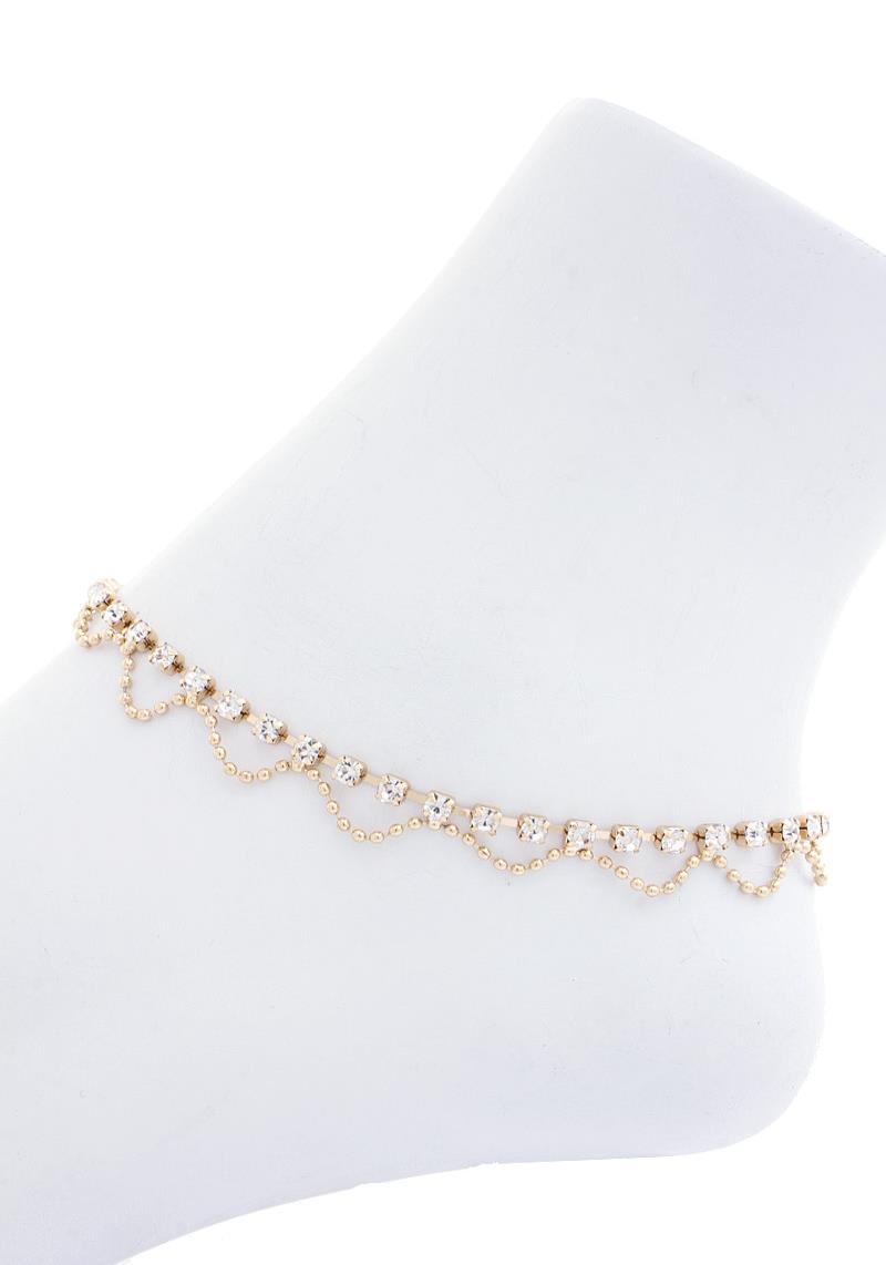 RHINESTONE METAL BEAD ANKLET