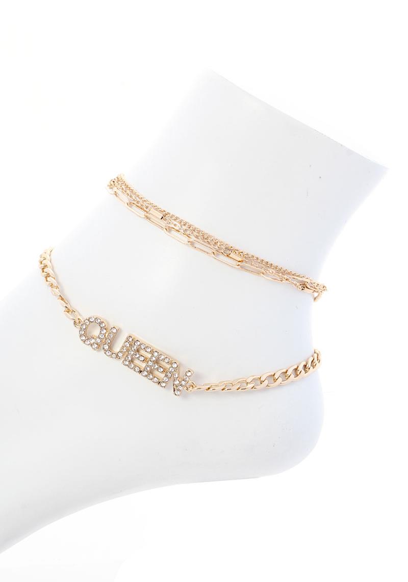 QUEEN MESSAGE SIMPLE MULTI METAL CHAIN ANKLET