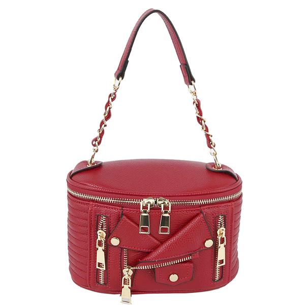 FASHION LEATHER JACKET DESIGN ZIPPER ROUND HANDLE SHOULDER BAG