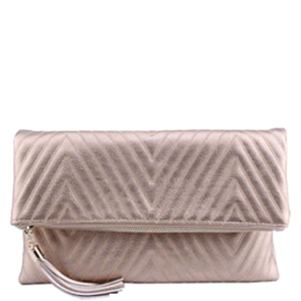 QUILTED FLAP ZIPPER CLUTCH BAG