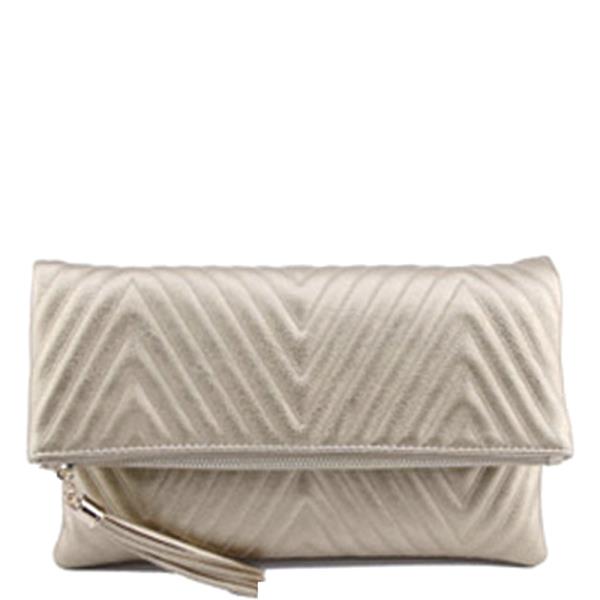 QUILTED FLAP ZIPPER CLUTCH BAG