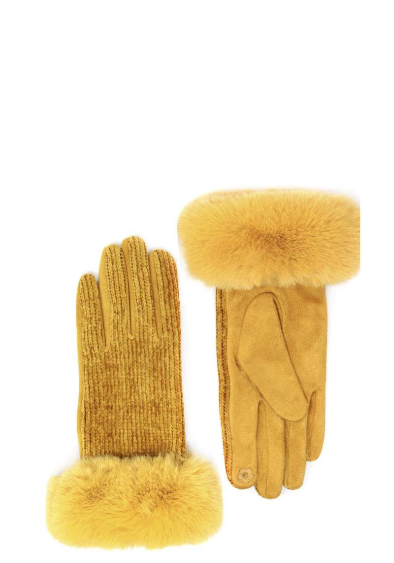 SOLID CHENILLE WITH FAUX FUR GLOVE