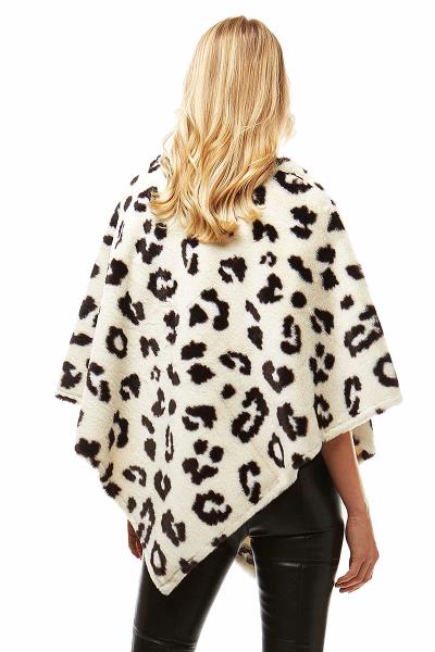 LEOPARD PATTERN FAUX FUR PONCHO RUANA