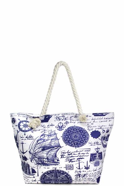 FASHION CANVAS NAUTICAL PRINT BEACH BAG