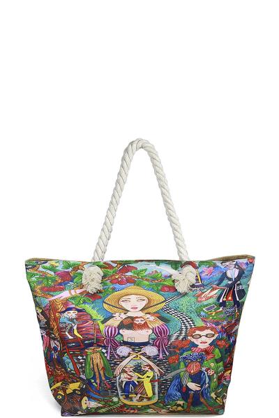 STYLISH MULTI COLORED PEOPLE PAINTING TOTE BAG