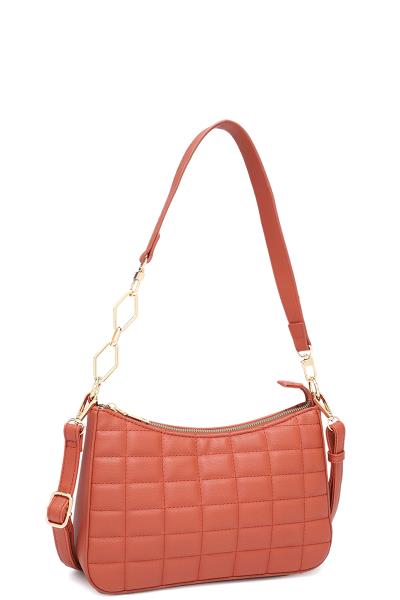 FASHION SQUARE QUILT CURVE SHOULDER CROSSBODY BAG