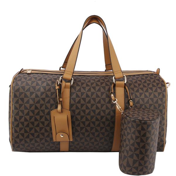 2IN1 MONOGRAM PATTERN TRAVEL DUFFEL BAG WITH CYLINDER POUCH SET