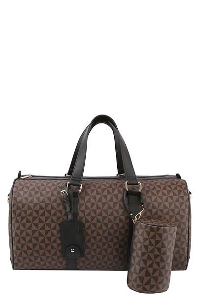 2IN1 MONOGRAM PATTERN TRAVEL DUFFEL BAG WITH CYLINDER POUCH SET