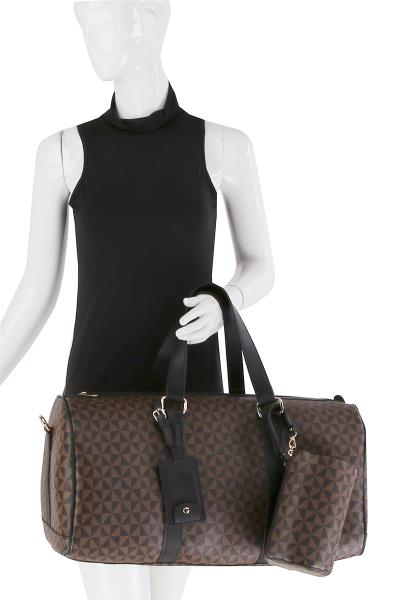 2IN1 MONOGRAM PATTERN TRAVEL DUFFEL BAG WITH CYLINDER POUCH SET