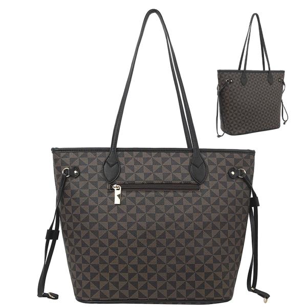 3IN1 SMOOTH CHECKER DESIGN TOTE BAG WITH MATCHING POUCH BAG AND WALLET SET