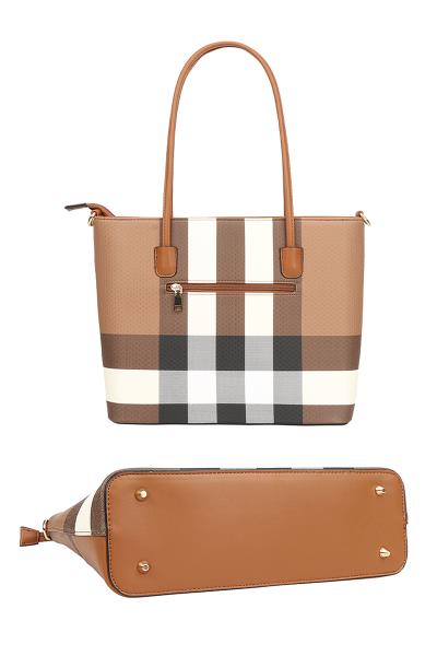 3I1N PLAID SMOOTH TOTE BAG WITH BAG AND WALLET SET