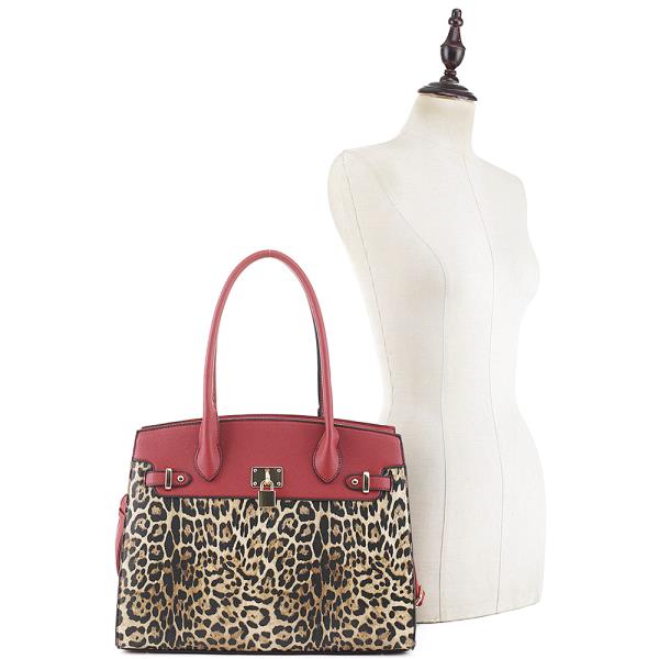 FASHION KEY LOCK LEOPARD PRINTED TOTE BAG