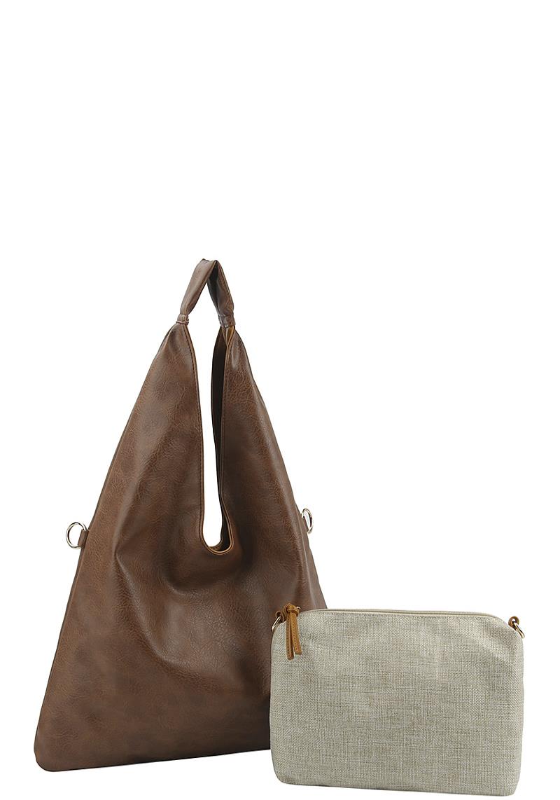 2IN1 REVERSIBLE TRENDY PLAIN HOBO BAG WITH MINI BAG SET